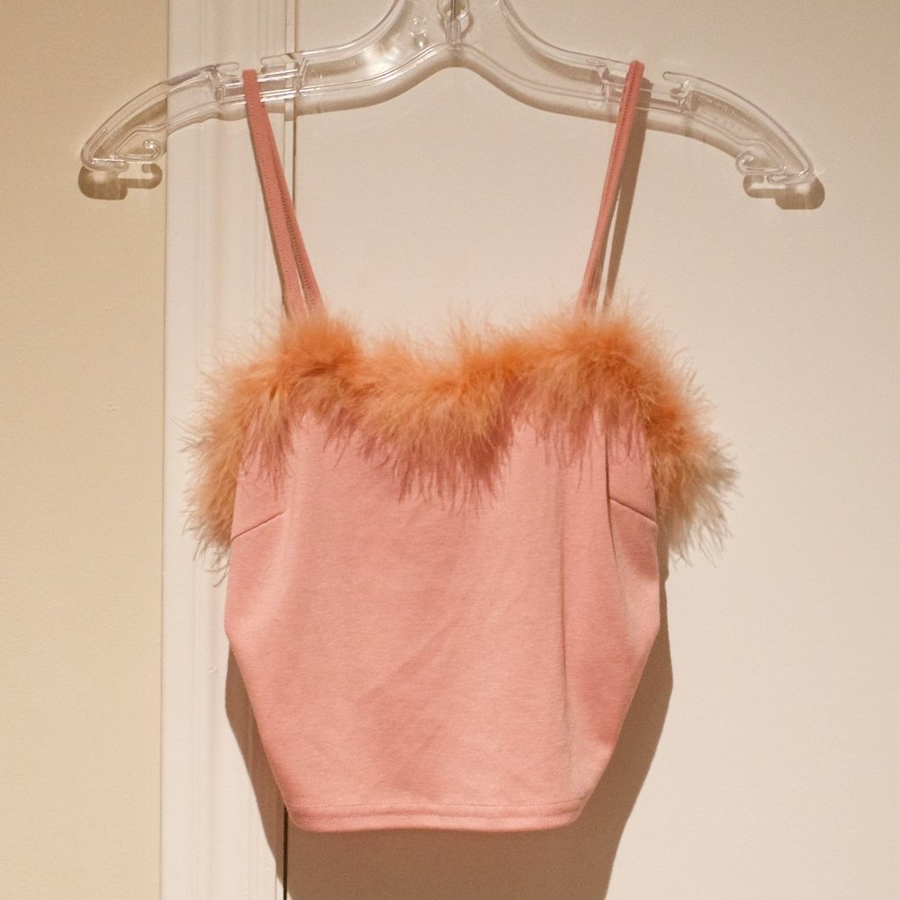 Y2K Baby pink cropped marabou feathers cami top